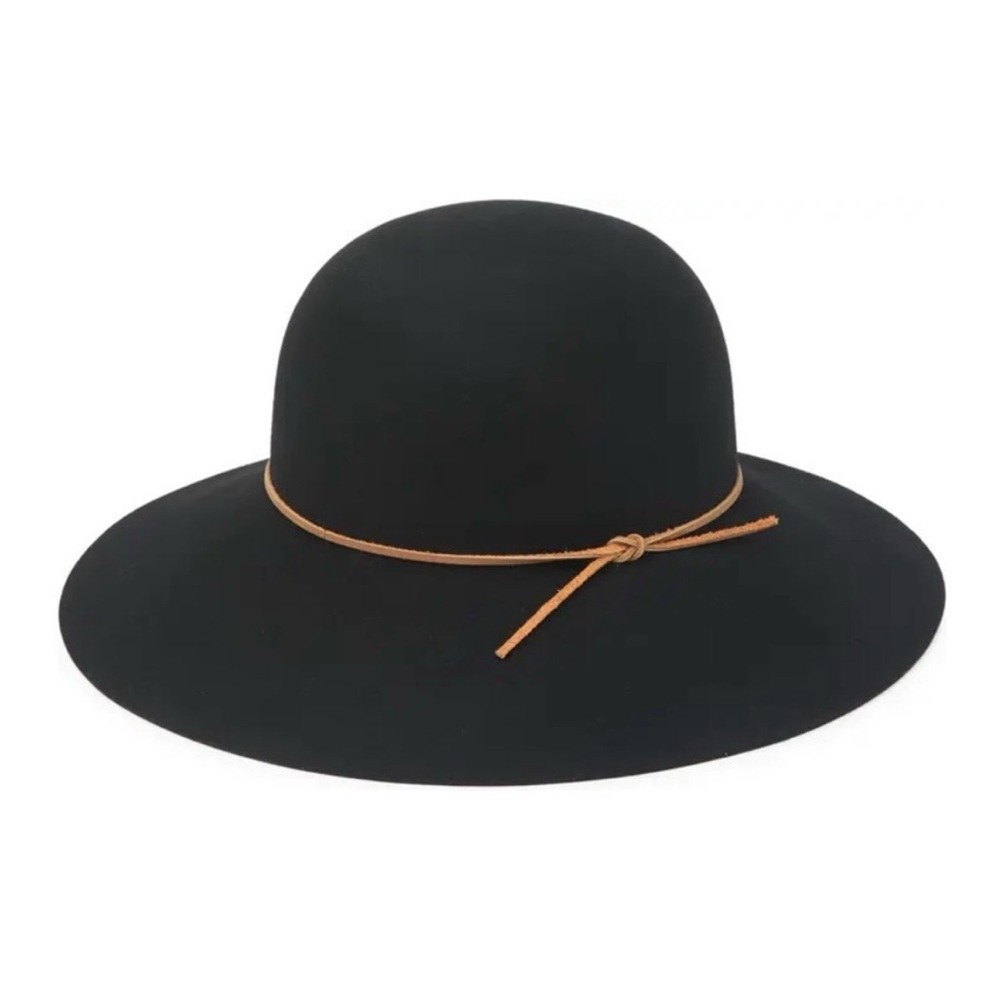 Phenix 100% Wool Wide Brim Floppy Hat Black Leather Trim New OS Western - Picture 5 of 12